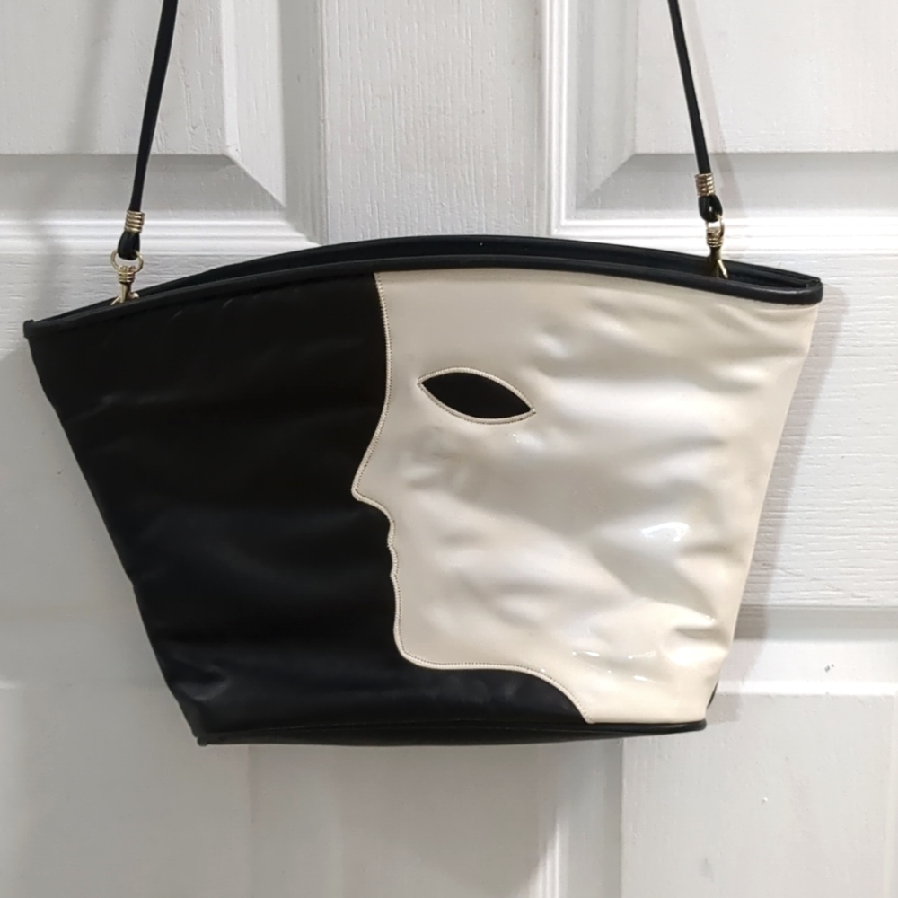 Abstract Face Leather Shoulder Bag